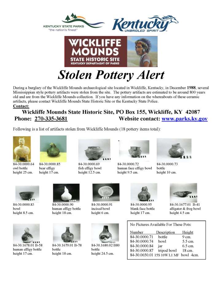 Stolen Pottery Alert Wickliffe Mounds
